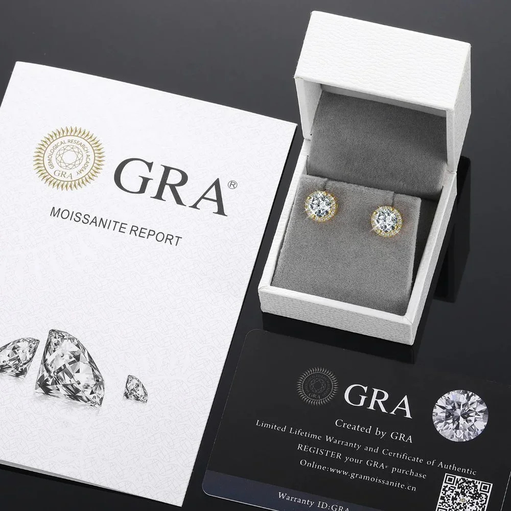 Certified 4ct. t.w. Moissanite Diamond Round Halo Stud Earrings NEW